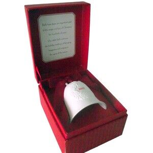 Hallmark 2007 Porcelain Bell Christmas Holiday Dated White Bow Wreath Red Box